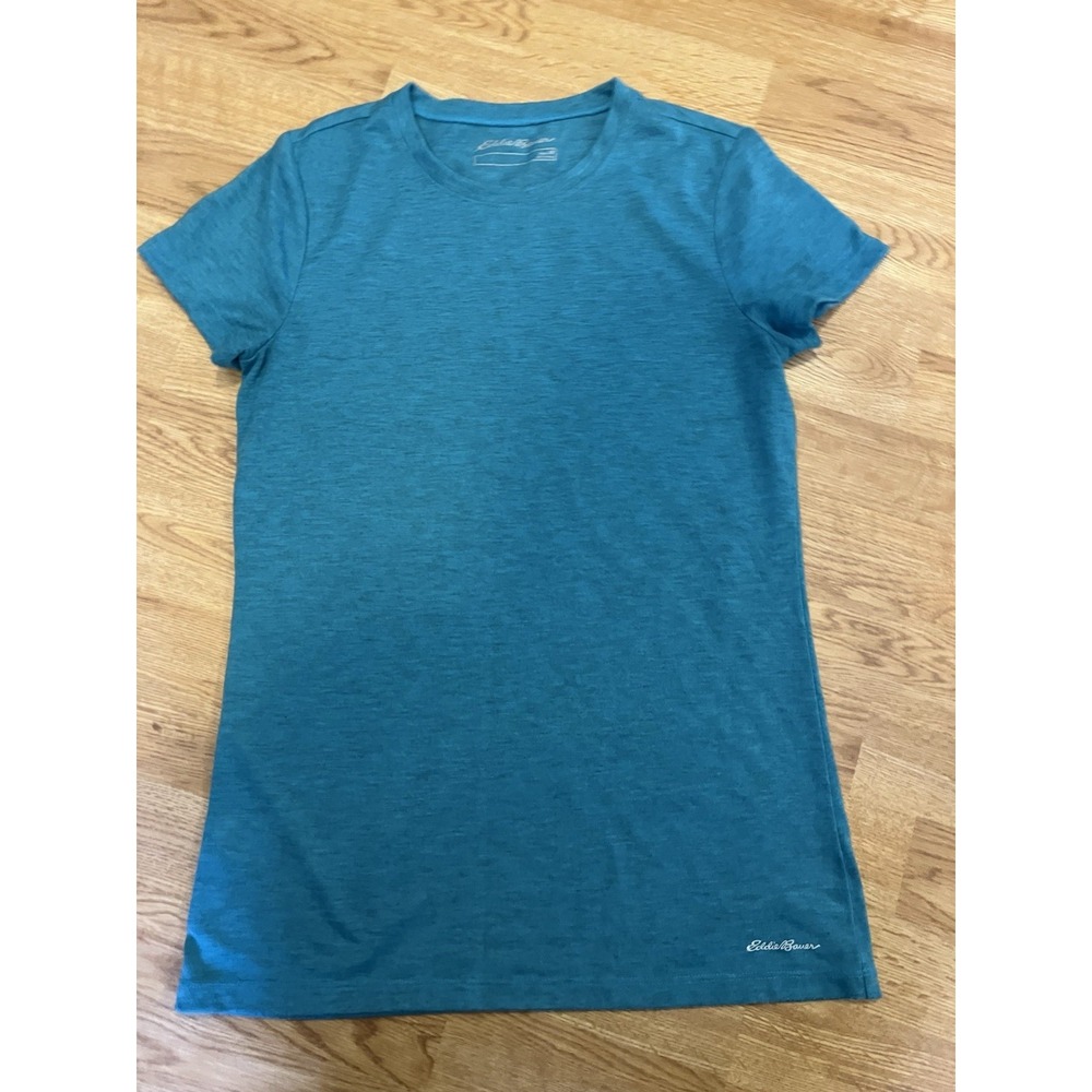 Ladies Eddie bauer Medium turquoise solid Short Sleeve Tee Shirt Round Neck